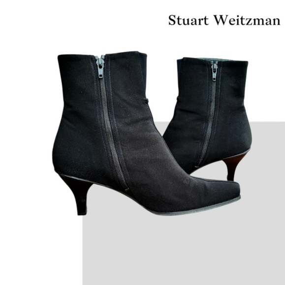 Stuart Weitzman Kitten Juniper Short Black Gortex Knit Ankle Boot Shoe Women 8 - Picture 2 of 14